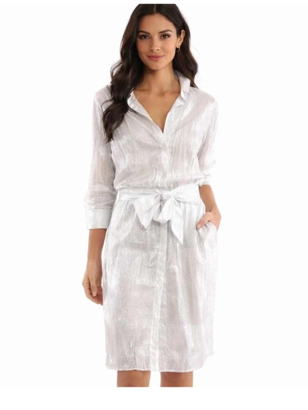 NWT GRETCHEN SCOTT Breezy Blouson Dress- Glinda lurex Shimmering Silver SizeDiva